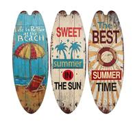 Yixuan 3Pcs Wooden Surfboard Wall Decor, Vintage Beach Themed Wall Art Signs, Distressed Nautical Surfboard Ornaments, Coastal Summer Wall Hanging Decor for Living Room Bedroom Café Beach House Gifts