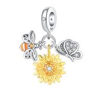 YIXUAN Bee Sunflower Butterfly Triple Charms Charms fits Pandora 925 Silver fits Bracelets Necklace Pendant Bead Jewelry for Women Family Friends