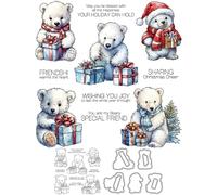 YIXUAN Cute Winter Polar Bears Christmas Gifts Clear Stamp and Metal Cutting Dies Set with Package Envelope Bags for Card Making DIY Scrapbooking Supplies Silicone Stamp Knife Mold for Albums Crafts