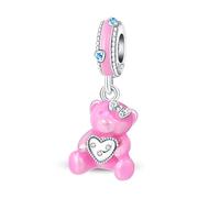 YIXUAN Pink Bear Heart Charms Charms fits Pandora 925 Silver fits Bracelets Necklace Pendant Bead Jewelry for Women Family Friends