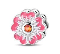 YIXUAN Pink Peach Blossom Charms Charm Fit for Pandora Bracelets Christmas Festival Heart Animals 925 Silver Stunning Women's Jewelry Gift for Women in Your Life