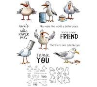 YIXUAN Summer Days Cute Cartoon Funny Seagull Clear Stamp and Metal Cutting Dies Set for Card Making DIY Scrapbooking Supplies Silicone Stamp Knife Mold for Albums Crafts Decor