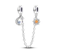 YIXUAN Sun Moon and Stars Safety Chain Charms 925 Silve Charms fits Pandora Bracelets Necklace Birthday Christmas Jewelry Gifts For Women