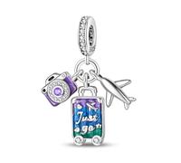 YIXUAN Travel Round The World Triple Charms Charms fits Pandora 925 Silver fits Bracelets Necklace Pendant Bead Jewelry for Women Family Friends