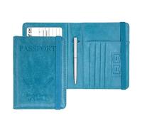 YIXXI Passport and Vaccine Card Holder Combo PU Leather Rfid Blocking Passport Holder with Vaccine Card Slot Protector Cover for Men Women Family Travel, teal-2, Classic