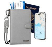 YIXXI Passport Holder,Leather Rfid Blocking Passport Covers Cases Wallets with Vaccine Card Holder Combo Passport Id Organize with Vaccine Card Slot Pasaport Holder for Girls Wome, Grey, Find My-iOS