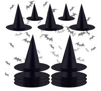 YiYa 12Pcs Halloween Witches Hat Hanging Witch Hat Two Sizes of Black Witches Hat For Halloween Party Haunted House Decoration Garden Porch Costume And Cosplay