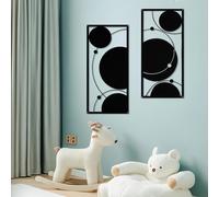 YiYa 2 Pcs Black Metal Geometric Wall Art - Modern Vertical Abstract Hanging for Home Living Room Bedroom (Panda)