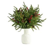 YiYa 20PCS Christmas Artificial Pine Branches with Red Berry Stems Artificial Norfolk Pine Stems Artificial Christmas Flowers for Home Decor Wreath Making and Holiday DIY Crafts