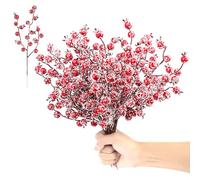 YiYa 24 Pcs Christmas Artificial Red Berry Picks Frosted Red Berries Snow Tipped Berry Branches for Wreath Decorations Christmas DIY Crafts Christmas Tree Party Decoration