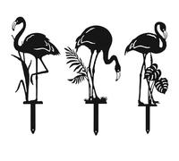 YiYa 3 Pcs Halloween Decorations Outdoor Flamingo Yard Sign with Stakes Black Metal Garden Ornaments for Outdoor Yard Lawn Garden Halloween Decor