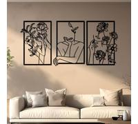 YiYa 3 Pieces Black Metal Wall Decor Hanging Single Line Wall Art Decor Abstract Minimalist Line Face Art Decor for Living Room Bedroom Bathroom Kitchen Home Party Decor