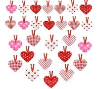 YIYA 30 Pcs Fabric Heart Hanging Ornaments Valentine's Day Heart Ornaments Cotton Fabric Heart Shaped Decorations Valentines Hanging Pendants Decor for Christmas Tree Party Anniversary Wedding
