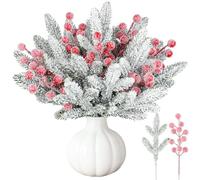 YiYa 30PCS Artificial Christmas Snow Frosted Berries Snowy Pine Needles Artificial Flowers for Home Decor Winter Wedding Decor Holiday DIY Crafts