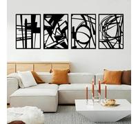 YiYa 4 Pcs Black Metal Wall Art Minimalist Metal Abstract Wall Art Modern Geometric Wall Hanging for Home Living Room Bedroom