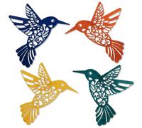 YiYa 4 Pcs Metal Hummingbird Wall Art Decor 3D Colorful Bird Wall Sculptures Outdoor Indoor Hanging Decor for Patio Fence Garden Living Room Bedroom