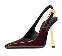 YIYA Slingback Heels Pumps Shoes for Women with Buckle Strap Slip On Closed Pointed Toe Stiletto High Heel Wedding Party Casual Dress Backless Mules Sandals, Wine Red, 5 UK