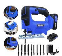 Yiyai 21V Cordless Jigsaw Tool with 4-Position Orbital Action, 45° Bevel Cutting, 10pcs Blades & Lock-On Switch, 2.0 Ah Battery & Charger, Ideal for Wood, Metal & Plastic