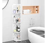 Yiyai 4 Tier Shower Caddy Bathroom Corner Shelf White Floor Standing Shower Corner Shelf, Waterproof PVC Storage Organizer for Home Bathroom Living Room