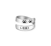 Yiyang Custom Dog Name Ring Stainless Steel Paw Print Adjustable Rings Dainty Dog Memorial Sympathy Gifts for Women Men Girls Her Pet Dog Cat Lover Pet Jewelry Christmas for Friends