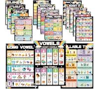 YIYDONG 16 Phonics Posters for Classroom - Learning Posters for Sound Wall Phonics Digraphs Blends Syllable Types Vowel Sounds Poster for Kindergarten, Elementary, Homeschool Supplies