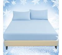YIYEA Cooling Fitted Sheet for Hot Sleepers and Night Sweats, Arc-Chill Q-Max >0.5, Silky Soft, Thin and Breathable, 16" Deep Pocket, Blue, Full Size
