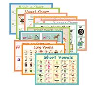 YIYEE 11Pcs Kindergarten English Phonics Posters for Classroom | Vowels & Consonants Basic Phonics Posters for Kids | English Language Arts Skills Charts, 8.47'' x 11.8''
