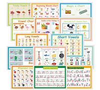 YIYEE 14 Laminating Nursery English Phonics Posters for Classrooms | Vocal Consonants Basic Phonics Posters for Children | English Phonics Language Arts Skills Charts, A4