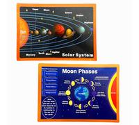 YIYEE Solar System and Moon Phases Educational Wall Charts for Kids, A4 Size, 2-Piece, Learning Posters for Primary School, Nursery, Homeschool, EYFS & KS, Teacher Supplies, Back to School