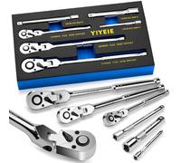 YIYEIE 6-Piece Flex Head Ratchet Set, 1/4", 3/8", 1/2" Drive, Swivel Head Ratchet Wrench with Extension Bar, 72 Tooth, 180° Adjustable, Quick-Release, Flexible Ratchet Handle with EVA Foam