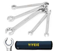 YIYEIE Brake Pipe Spanner Set 5-Pc, 10 Size | 9, 10, 11, 12, 13, 14, 15, 17, 19, 21mm | Flare Nut Spanner | CR-V Steel with Laser Scale | Double End Open Ring Spanner for Brake Line, Hydraulic