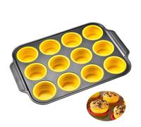 YiYeraio Silicone Muffin Trays, Non Stick Mini Cupcake Pan with Metal Reinforced Frame, Mini Muffin Tins Easy Release, Foldable Cupcake Baking Pan for Baking Muffins, Cupcakes, Egg Bites 12 Cups