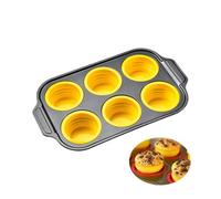 YiYeraio Silicone Muffin Trays, Non Stick Mini Cupcake Pan with Metal Reinforced Frame, Mini Muffin Tins Easy Release, Foldable Cupcake Baking Pan for Baking Muffins, Cupcakes, Egg Bites 6 Cups