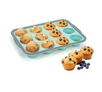 YiYeraio Silicone Muffin Trays with Metal Frame, 12 Cup Non Stick Cupcake Tray Regular Size, Muffin Moulds for Baking, Yorkshire Pudding Tray (Blue)