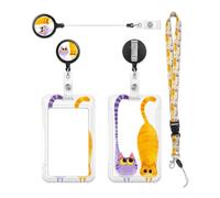 YiYFiT Sliding Badge Holder with Lanyard, Cute Cats ID Holder with Retractable Badge Reel Carabiner Clip, Detachable Lanyard Card Protector for Business, Office, Exhibition, School(Cats)