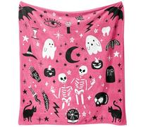 Yiyhuxf Halloween Blanket,Cute Kawaii Ghost Skeleton Goth Occult Creepy Witch Pumpkin for Women,Halloween Flannel Fleece Throw Blanket for Home Living Room Bed Chair Decor Pink 60"x50"