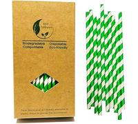 YiYi Nature Daily Christmas Green Stripes Paper Straws, Green White Striped Straws 100 Paper Box Pack, Regular 197mm Paper Straws, (YY-028)