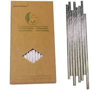 YiYi Nature Daily Solid Silver Metallic Party Paper Straws, Premium - Shining Biodegradable Straws for Juice, Birthday, Wedding. (YY-416),7.75inch