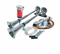 YIYIDA Air Horn Car Horn Truck Horn 175Db Ship Horn Electric Horn Silver 24V High Tone and Low Tone Horn Zinc chrome Double tube with red Compressor loud Speaker for 24V car yacht boat Lorry etc
