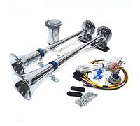YIYIDA Car Horn Air Horn 12V High Tone and Low Tone Horn Double tube horn 165db Car Speaker Silver Chrome Zinc Trumpet Truck Horn Loud Horn with Air Pump for 12V truck moto van boat train etc