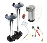 YIYIDA Car Horn Air Horn 150DB loudspeaker Chrome Zinc Double Trumpet Silver Speaker Truck Horn Truck Air Horn with Compressor super loud Speaker for Any 24V car yacht Lorry Boat Moto vans etc