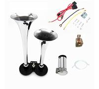 YIYIDA Horn Air Horn Chrome Zinc Car Horn 150DB trumpet Silver Car Speaker Super Loud double tube horn with Compressor Air Pump Truck Air Horn for any 24V truck lorrys train van boat motorcycle etc