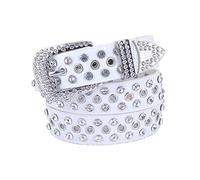 YIYIDANGSHI Women's Pin BuckleBelt Diamond Rivet Decorative Belt Punk Style Fashion Ladies Belt White 110CM (white), White, 110cm*3.3cm