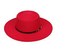 YiyiLai Fedora Hats for Women Wide Brim Felt Panama Hat with Black Leather Buckle Headband Trendy Dress Cap