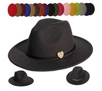 YiyiLai Men Women Vintage Wide Brim Felt Fedora Hat Wool Panama Cap & 2pcs Removable Bands Dark grey