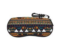 Yiyilong African Ethnic Pattern Print Glasses Case Ultra Light Neoprene Zipper Eyeglass Soft Case with Carabiner, Black, One size