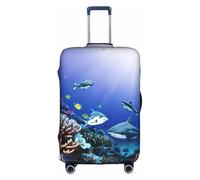 Yiyilong Elastic Shark Swimming Under the Sea Print Luggage Cover,Suitcase protection cover Case Cover with zipper, White, XL