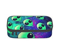 Yiyilong Green Aliens Print Large Capacity Pencil Case for Office Supplies Cosmetic Toiletries, Black, One Size, Art Deco
