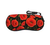 Yiyilong poppy flowers Print Glasses Case Ultra Light Neoprene Zipper Eyeglass Soft Case with Carabiner, Black, One size