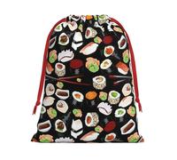 Yiyilong Ultra soft velvet fabric drawstring Japanese Sushi Black Print Christmas Gifts Bag,Multipurpose present bags.
